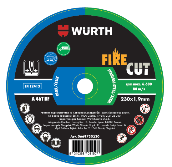 Fotografia e Disk prerës INOX, FIRECUT 230x1.9mm.