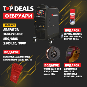Слика на Апарат за Заварување MIG/MAG 250S LCD + жица + Спреј за зашт.при заварување + ракавици + Автоматска Маска за Заварување